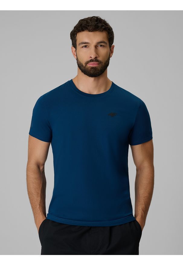 4f - 4F T-shirt slim gładki męski - szary M. Okazja: na co dzień. Kolor: niebieski. Materiał: bawełna, materiał, dzianina. Wzór: gładki. Styl: casual