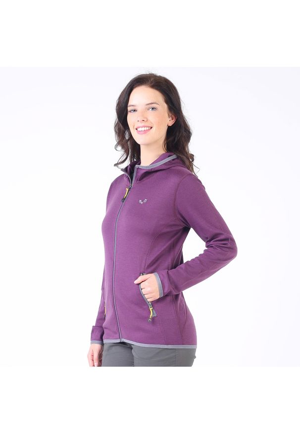 WOOLONA - Damska bluza rozpinana z kapturem 100% Merino - Marin/Woolona. Typ kołnierza: kaptur. Kolor: fioletowy