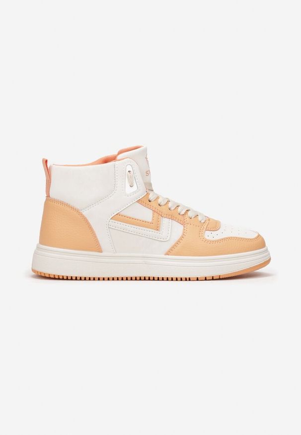 Renee - Beżowo-Pomarańczowe Sneakersy Maeramia. Okazja: na co dzień. Kolor: beżowy. Materiał: jersey, jeans