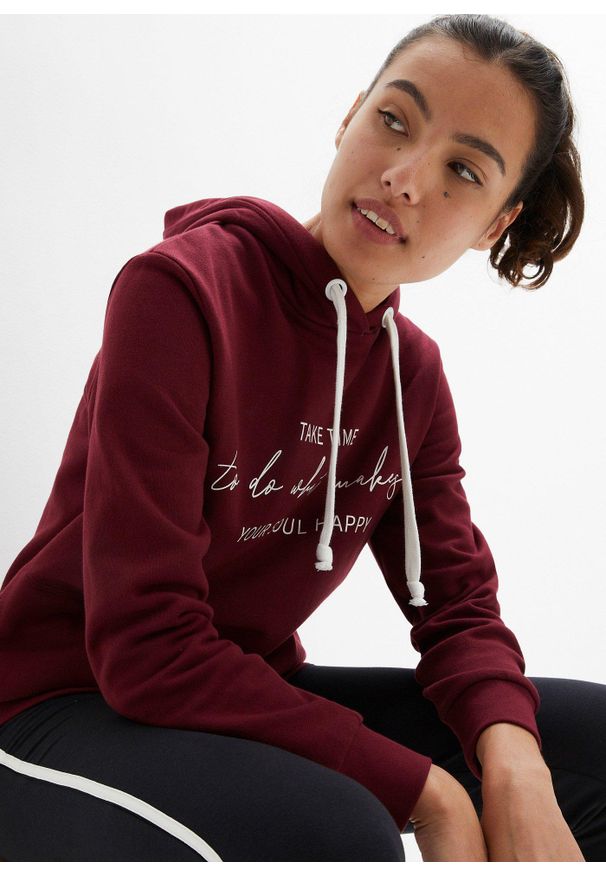 bonprix - Dres sportowy z długą bluzą i legginsami (2 części). Kolor: czerwony. Materiał: dresówka. Długość: długie. Styl: sportowy