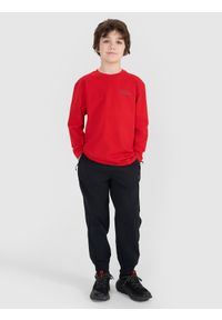 4f - Longsleeve oversize z nadrukiem chłopięcy - czerwony. Okazja: na co dzień. Kolor: czerwony. Materiał: bawełna, jersey, tkanina. Długość rękawa: długi rękaw. Długość: długie. Wzór: nadruk. Styl: sportowy, casual, elegancki, klasyczny