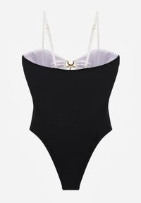 Born2be - Biało-Czarny Strój Kąpielowy Jednoczęściowy z Wycięciami i Ozdobnymi Metalicznymi Wstawkami Narilori. Kolor: biały #3
