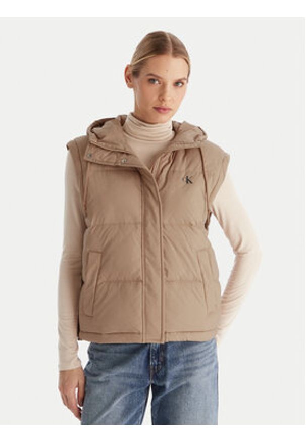 Calvin Klein Jeans Kurtka puchowa LV044D522G Beżowy Regular Fit. Kolor: beżowy. Materiał: syntetyk
