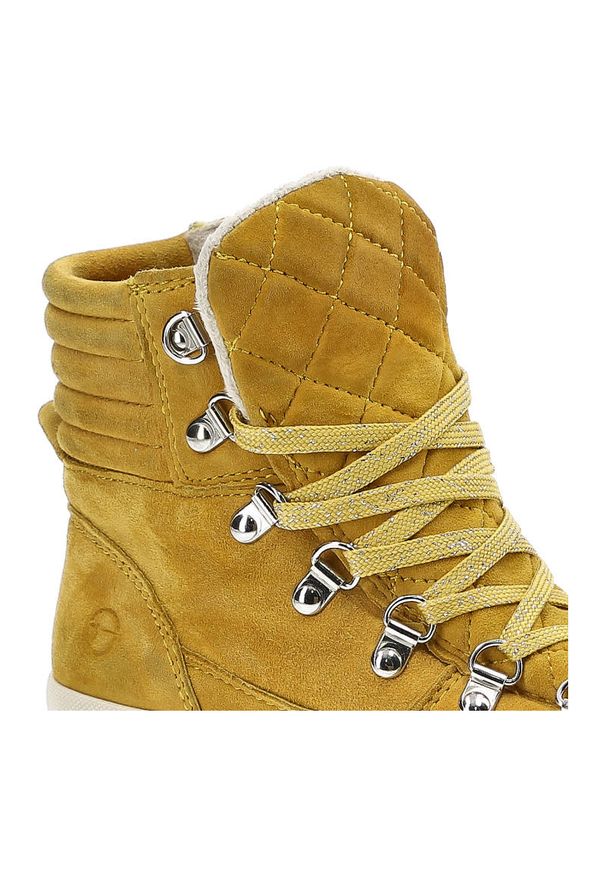 Żółte Botki Tamaris Ocieplane Buty Damskie Skórzane. Kolor: żółty. Materiał: skóra. Sezon: zima