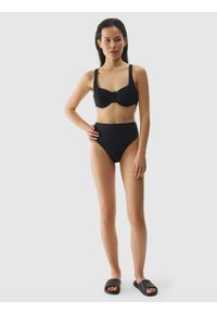 4f - 4F Góra od bikini damska - czarna S. Kolor: czarny. Materiał: dzianina, włókno, syntetyk, materiał, elastan. Wzór: jednolity