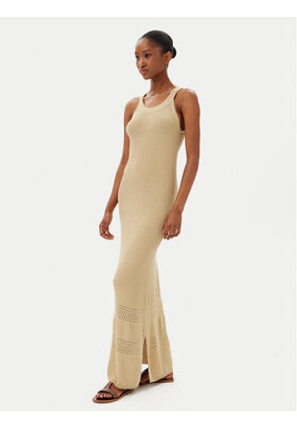 SELMARK - Selmark Sukienka letnia BC199 Beżowy Slim Fit. Kolor: beżowy. Materiał: wiskoza. Sezon: lato