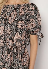 Born2be - Czarno-Beżowa Sukienka z Bawełny z Okrągłym Dekoltem i Wiązaniem w Pasie Tosaria. Okazja: na co dzień. Kolor: czarny. Materiał: bawełna. Sezon: lato. Styl: casual, elegancki #4