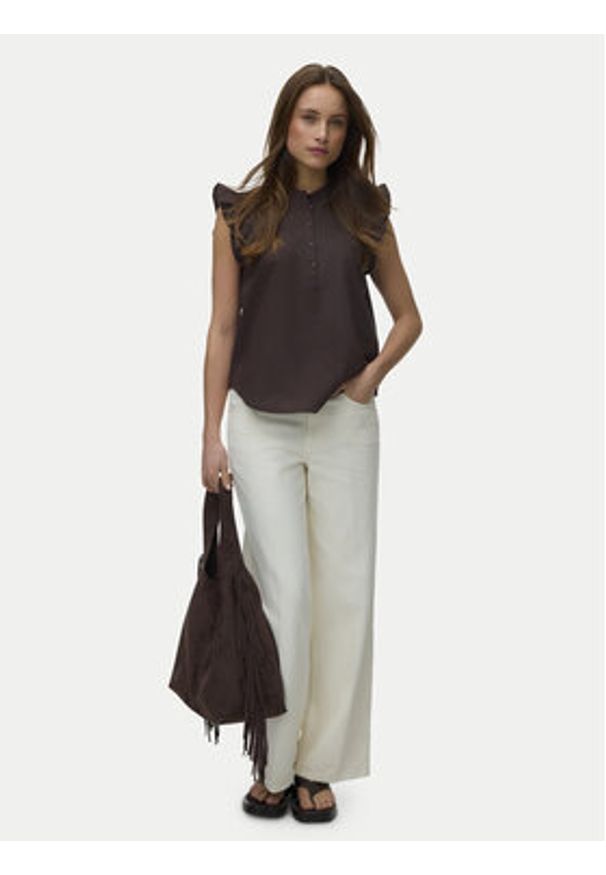 Vero Moda Bluzka Selma 10345667 Brązowy Regular Fit. Kolor: brązowy. Materiał: bawełna