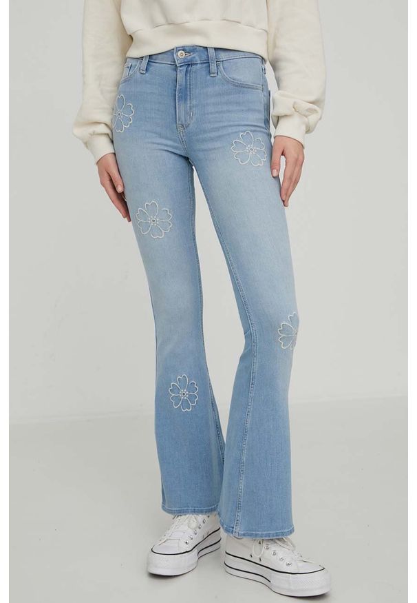 Hollister Co. jeansy damskie high waist. Stan: podwyższony. Kolor: niebieski