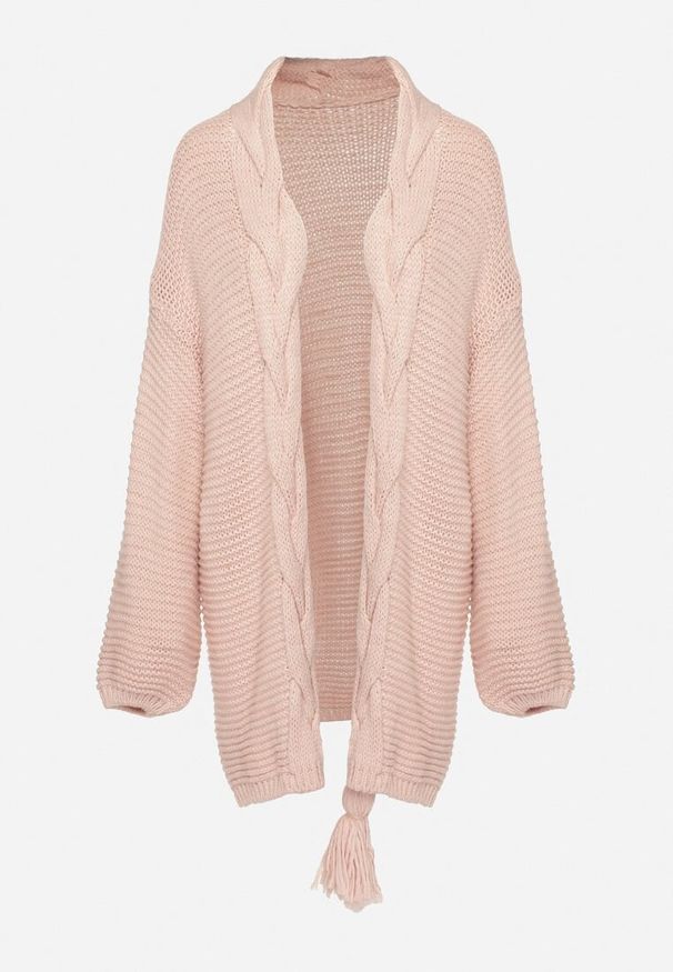 Born2be - Różowy Niezapinany Kardigan Ozdobiony Tłoczeniem Lotika. Kolor: różowy. Materiał: jeans. Wzór: aplikacja. Styl: elegancki