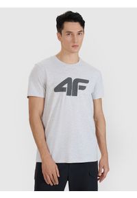 4f - 4F T-shirt regular z nadrukiem męski - szary XL. Okazja: na co dzień. Kolor: szary. Materiał: dzianina, bawełna, jersey. Długość rękawa: krótki rękaw. Długość: krótkie. Wzór: nadruk. Styl: klasyczny, sportowy, casual