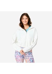 DOMYOS - Bluza z kapturem damska Domyos fitness. Typ kołnierza: kaptur. Kolor: biały. Materiał: materiał, elastan, poliester, lyocell. Sport: fitness