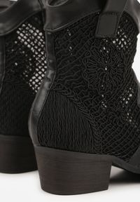 Born2be - Czarne Ażurowe Botki Kowbojki z Haftem na Niskim Obcasie Typu Stożek Bertolina. Okazja: na co dzień. Kolor: czarny. Materiał: jeans. Wzór: ażurowy, haft. Obcas: na obcasie. Styl: casual, klasyczny, wizytowy. Wysokość obcasa: niski #6