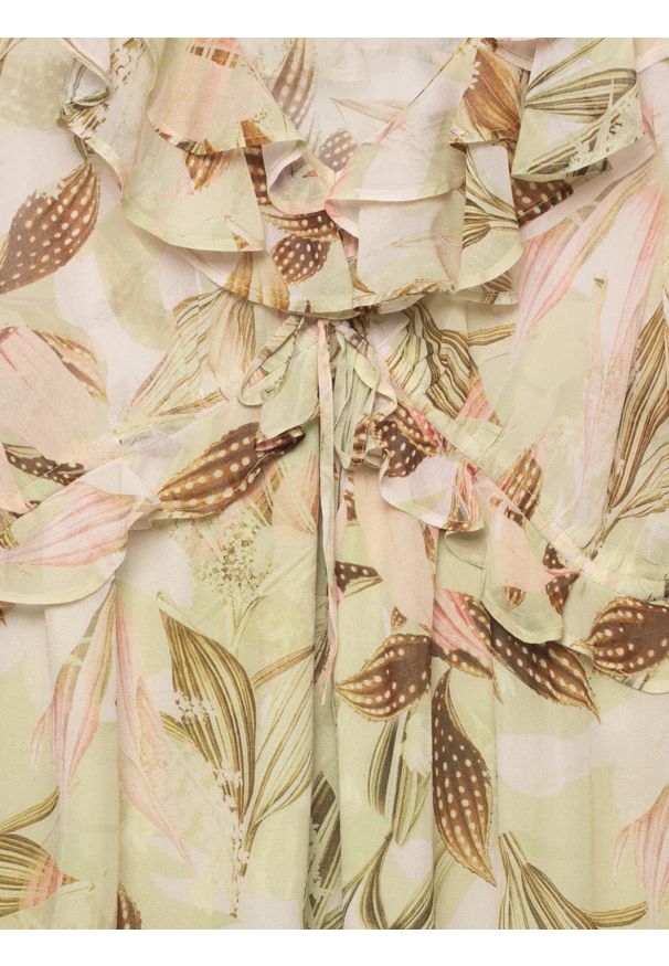 Big-Star - Sukienka damska mini z wiskozy w roślinny wzór Amisi 000. Okazja: na co dzień, na spacer. Typ kołnierza: dekolt w serek. Kolor: wielokolorowy. Wzór: kwiaty, nadruk, aplikacja. Materiał: wiskoza. Długość rękawa: długi rękaw. Sezon: lato. Styl: wakacyjny, casual. Długość: mini