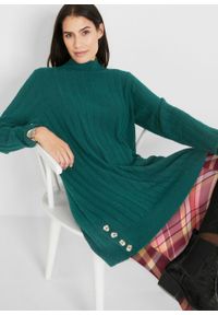 Długi sweter z poliestru z recyklingu bonprix głęboki zielony. Kolor: zielony. Materiał: wełna, poliester, elastan, poliamid, materiał. Długość: długie #2