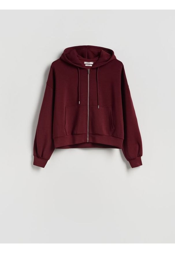 Reserved - Oversizowa bluza - bordowy. Kolor: czerwony. Materiał: dzianina. Wzór: gładki