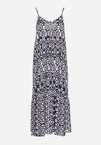 Born2be - Granatowa Sukienka z Bawełny z Geometrycznym Motywem Koladiela. Okazja: na spacer. Kolor: niebieski. Materiał: bawełna. Długość rękawa: na ramiączkach. Wzór: geometria. Sezon: lato #3