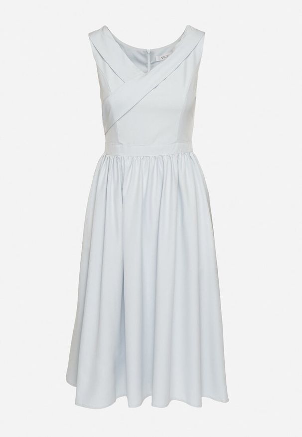 Born2be - Niebieska Klasyczna Rozkloszowana Sukienka Vices Tolissela. Okazja: na co dzień. Kolor: niebieski. Wzór: aplikacja, gładki. Styl: klasyczny