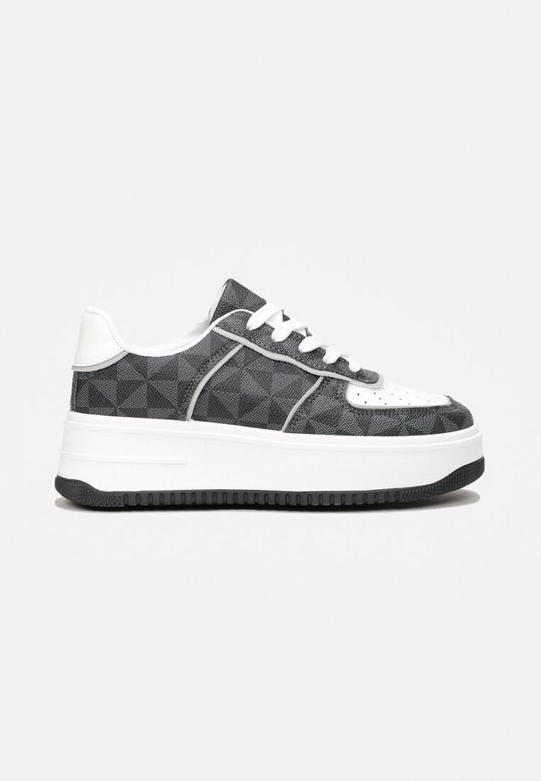 Born2be - Szare Sneakersy na Platformie Zdobione Geometrycznym Wzorem Zamya. Wysokość cholewki: przed kostkę. Kolor: szary. Szerokość cholewki: normalna. Wzór: aplikacja, geometria. Obcas: na platformie