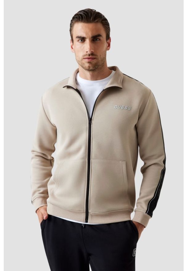Guess - GUESS Beżowa bluza męska z lampasami Mickey. Kolor: zielony