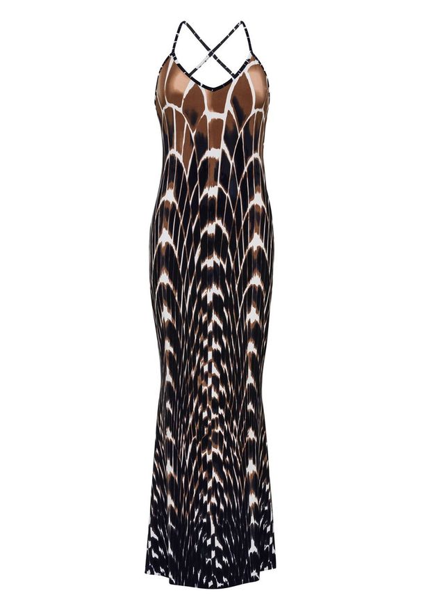 Sukienka maxi z nadrukiem bonprix brązowo-czarny wzorzysty. Kolor: brązowy. Wzór: nadruk. Długość: maxi