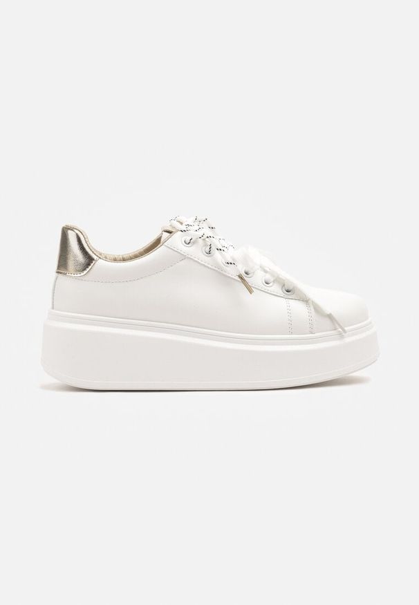 Born2be - Biało-Złote Sneakersy Ozdobione Podwójnym Wiązaniem Zdivane. Kolor: biały. Wzór: aplikacja