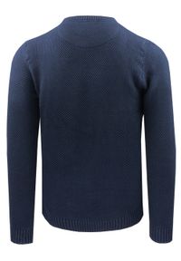 Bawełniany Sweter Męski z Drobnym Splotem - Pako Jeans - Granatowy. Kolor: niebieski. Materiał: bawełna. Wzór: ze splotem. Sezon: wiosna, zima, jesień. Styl: elegancki, klasyczny #3