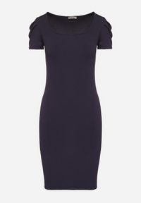 Born2be - Granatowa Sukienka o Dopasowanym Kroju z Bufiastymi Rękawami Aravitia. Okazja: na co dzień. Kolor: niebieski. Typ sukienki: proste, dopasowane. Styl: casual #5