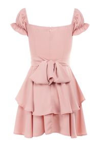 Born2be - Różowa Sukienka Aikialla. Typ kołnierza: kołnierz z falbankami. Kolor: różowy. Materiał: materiał, tkanina. Wzór: aplikacja, gładki, jednolity. Długość: mini #7