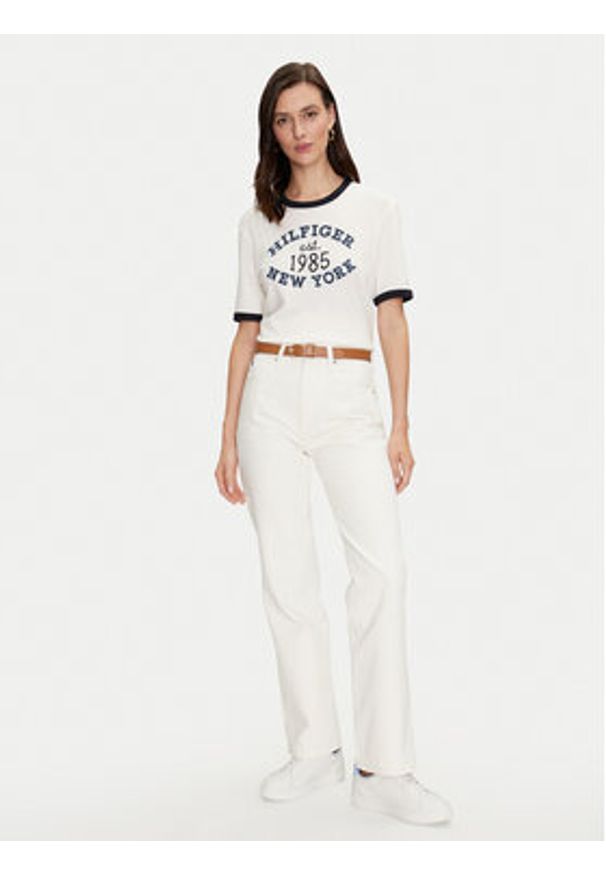 TOMMY HILFIGER - Tommy Hilfiger T-Shirt Varsity Ringer WW0WW42585 Biały Regular Fit. Kolor: biały. Materiał: wiskoza