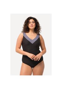 ULLA POPKEN - Damski Strój kąpielowy struktura miękkie miseczki skrzyżowane z tyłu ramiączka. Kolekcja: plus size. Kolor: czarny. Materiał: elastan, poliester, materiał