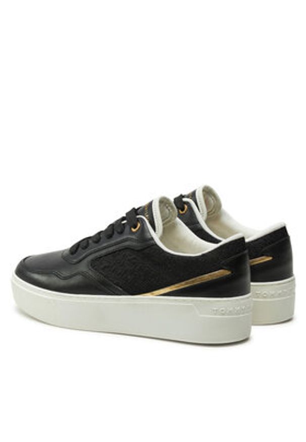 TOMMY HILFIGER - Tommy Hilfiger Sneakersy Platform Monogram Sneaker FW0FW08121 Czarny. Kolor: czarny. Materiał: skóra. Obcas: na platformie