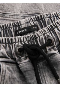 Ombre Clothing - Męskie jeansowe spodnie joggery z przetarciami i zamkami – szare V4. Kolor: szary. Materiał: jeans. Styl: retro, klasyczny, rockowy #8