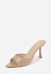 Renee - Ciemnobeżowe Klapki Peep Toe na Szpilce ze Szpiczastym Noskiem Arinatia. Okazja: na co dzień, na imprezę. Nosek buta: otwarty. Kolor: beżowy. Sezon: lato. Obcas: na szpilce. Styl: casual, elegancki. Wysokość obcasa: średni #4