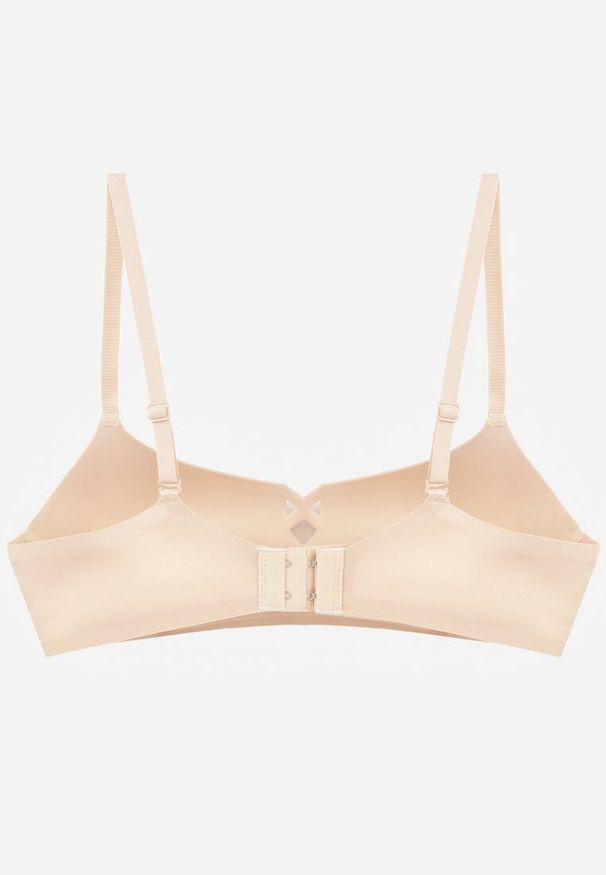 Renee - Beżowy Biustonosz o Gładkim Wykończeniu z Imitacją Wiązania Azisene. Kolor: beżowy. Materiał: koronka. Wzór: gładki