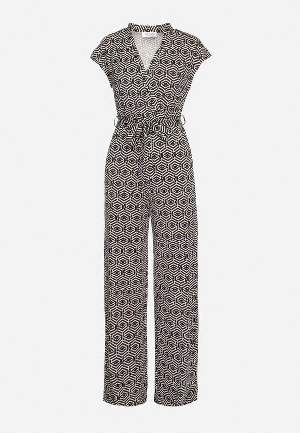 Born2be - Czarno-Biały Kombinezon z Wiskozą Wiązany w Pasie Sosofia. Okazja: na co dzień, na spacer. Kolor: czarny. Materiał: wiskoza. Styl: elegancki, casual