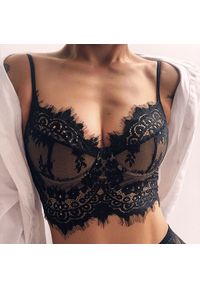 Intica - Biustonosz usztywniany z koronką elegancki komfortowy Germa. Kolor: czarny. Materiał: koronka. Wzór: koronka #2