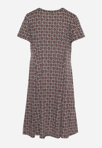 Born2be - Czarno-Bordowa Wiskozowa Sukienka w Mozaikowy Wzór o Rozkloszowanym Kroju Faellina. Kolor: czarny. Materiał: wiskoza. Sezon: lato #6