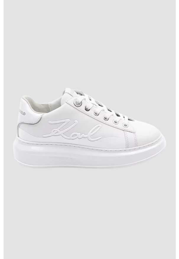 Karl Lagerfeld - KARL LAGERFELD Białe damskie sneakersy KAPRI Karl Signia, Rozmiar 38. Kolor: biały. Wzór: napisy