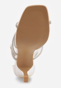 Renee - Białe Sandały na Szpilce z Kwadratowym Noskiem i Cyrkoniowymi Paskami Zeviana. Okazja: na imprezę. Zapięcie: pasek. Kolor: biały. Obcas: na szpilce. Styl: glamour, elegancki #4