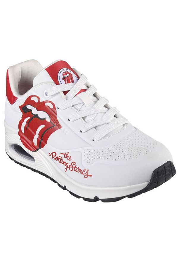 skechers - Buty do chodzenia męskie Skechers Uno Rolling Stones. Kolor: biały. Materiał: materiał, syntetyk. Szerokość cholewki: normalna. Sport: turystyka piesza