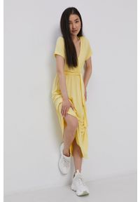 Haily's - Sukienka. Kolor: żółty. Materiał: dzianina. Długość rękawa: krótki rękaw. Wzór: gładki. Typ sukienki: rozkloszowane #5