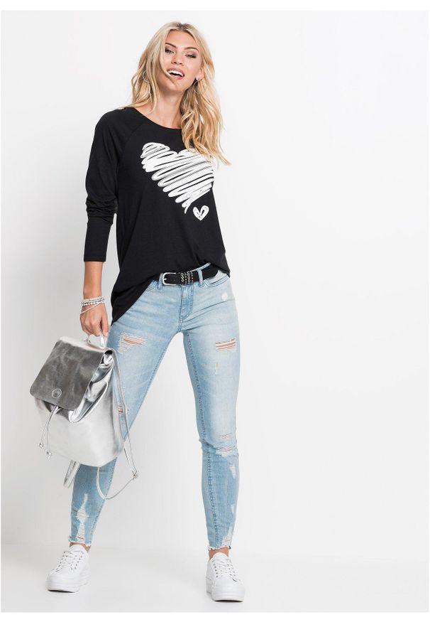 bonprix - Shirt z długim rękawem. Kolor: czarny. Długość rękawa: długi rękaw. Długość: długie. Wzór: nadruk