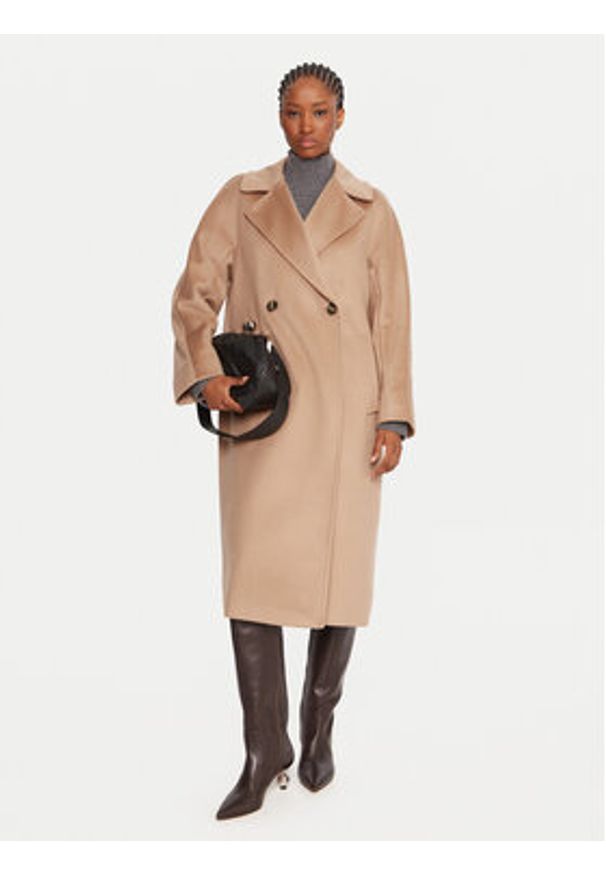 Weekend Max Mara Płaszcz wełniany Resina 2525016102 Beżowy Regular Fit. Kolor: beżowy. Materiał: wełna