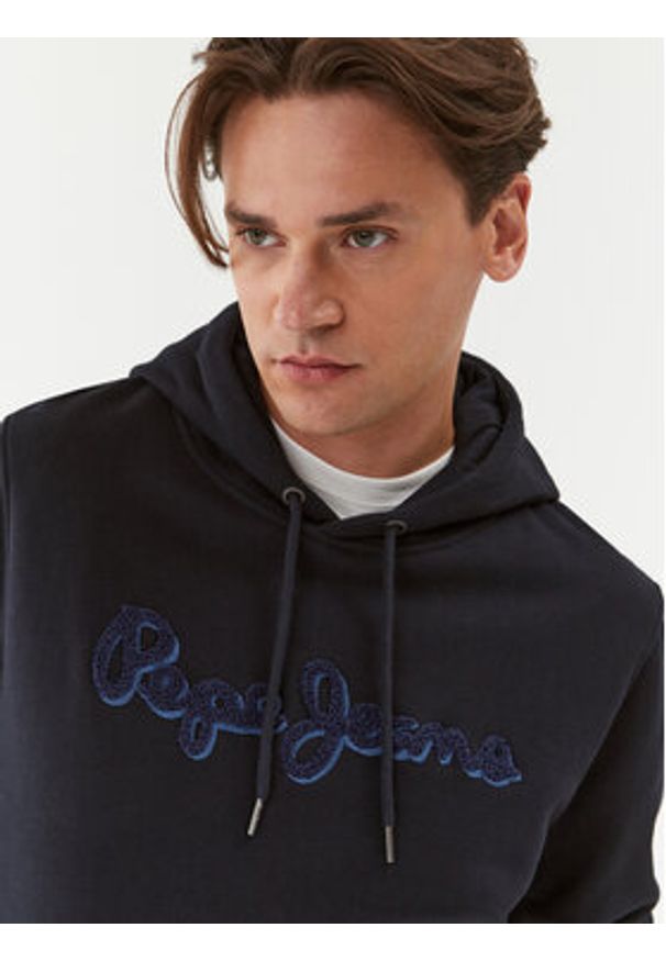 Pepe Jeans Bluza Ryan Hoodie PM582328 Granatowy Regular Fit. Kolor: niebieski. Materiał: bawełna