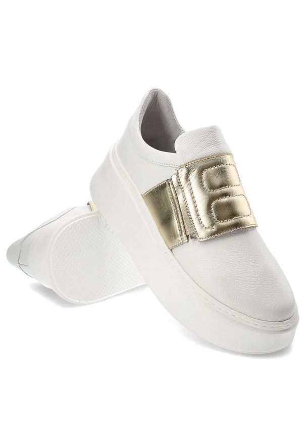 DAMISS - Białe Sneakersy Damiss Stylowe Obuwie Damskie. Zapięcie: bez zapięcia. Kolor: biały. Materiał: dresówka, skóra. Szerokość cholewki: normalna. Wzór: aplikacja. Obcas: na platformie. Styl: elegancki