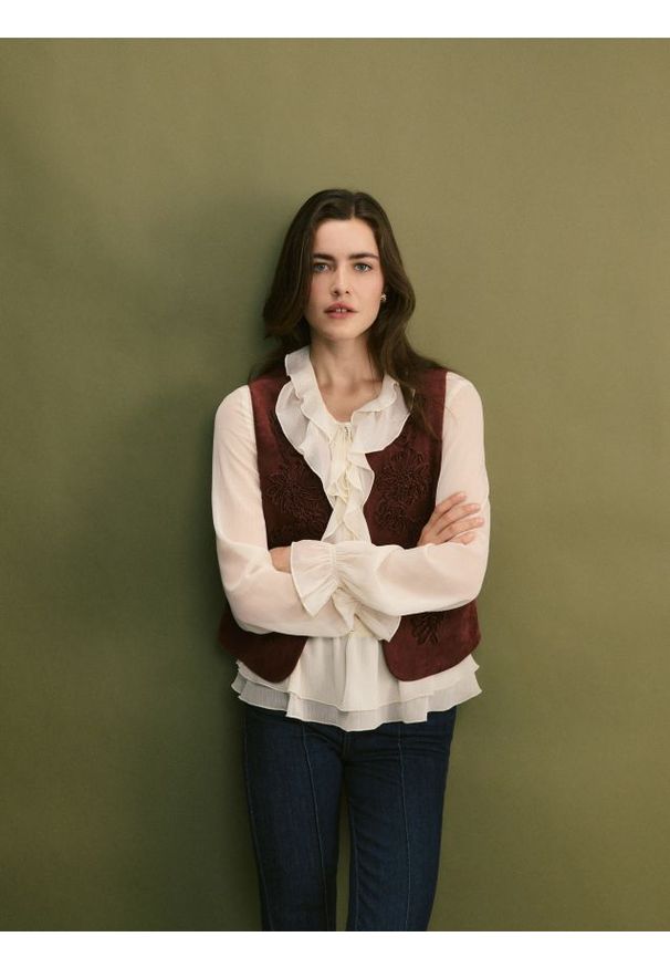 Reserved - Bluzka z falbanami - złamana biel. Materiał: tkanina