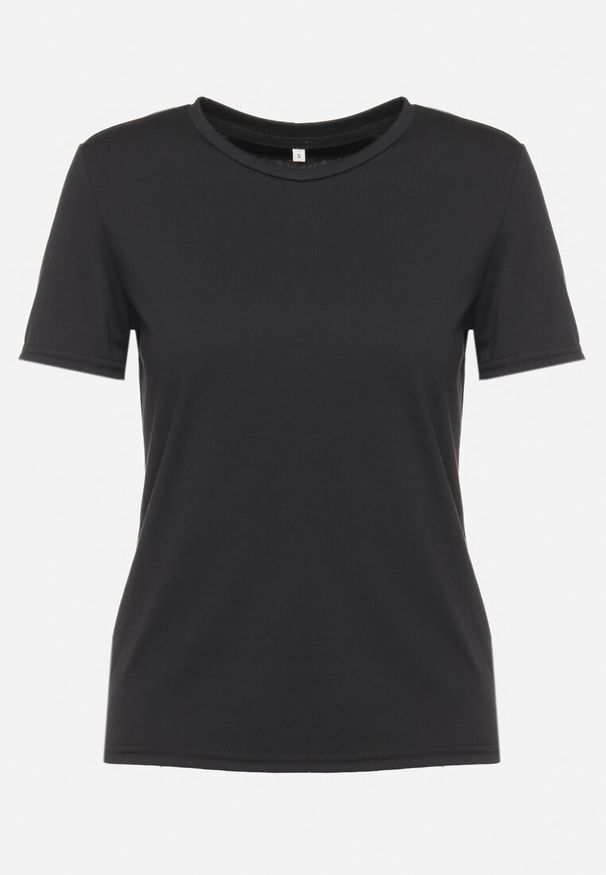 Born2be - Czarny Gładki T-shirt z Krótkim Rękawem Elldora. Okazja: na co dzień. Kolor: czarny. Materiał: bawełna, jeans. Długość rękawa: krótki rękaw. Długość: krótkie. Wzór: gładki. Styl: casual