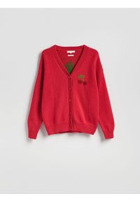 Reserved - Kardigan z wełną - bordowy. Kolor: czerwony. Materiał: wełna