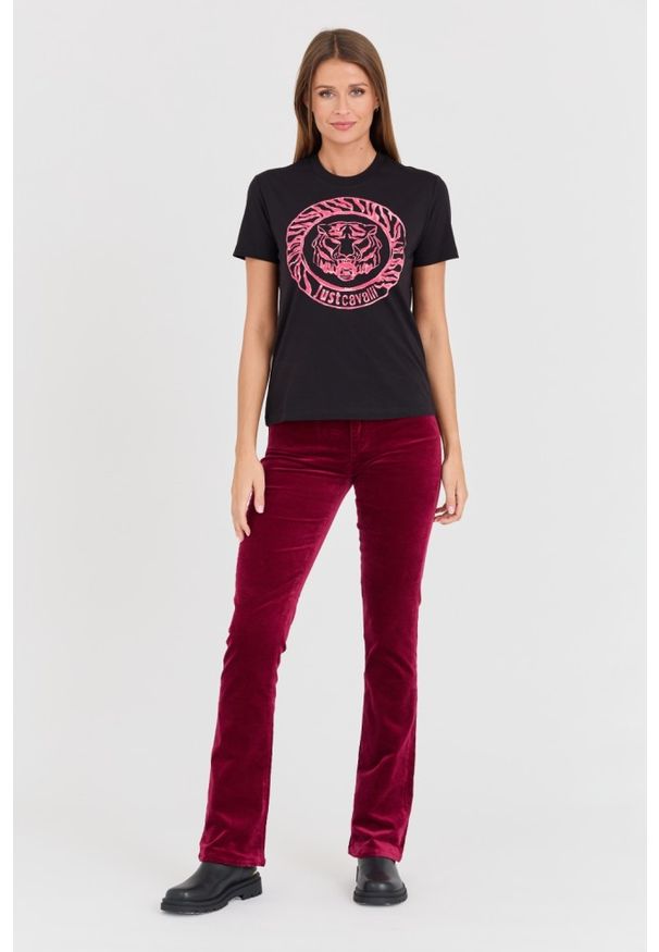 Just Cavalli - JUST CAVALLI Czarny damski t-shirt R Tiger Round Flock, Rozmiar XS. Kolor: czarny